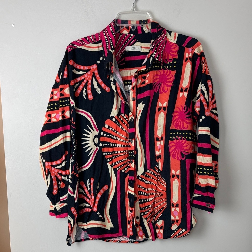 Maaji Pink and Black Patterned Button Down Blouse - M
